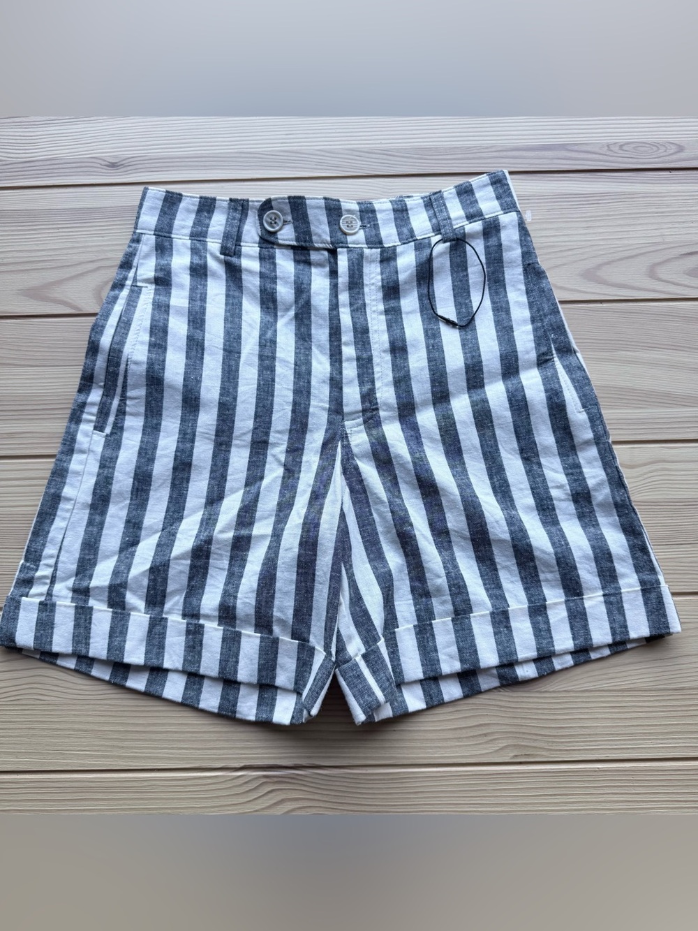NWOT Zara Girls Blue-black & White Striped Linen Blend shorts size 9 girls